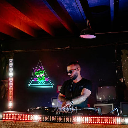 Cool DJ Cat Neon Sign – LED Wall Light for Bedroom, Game Room, Music Studio, or Bar, USB Powered, Dimmable, 14.9"x12.6"