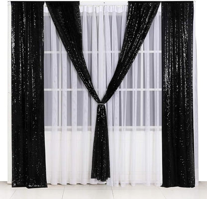 SquarePie Sequin Backdrop Curtain Non-Transparent Background Sparkly for Halloween Party 2FT x 8FT Black 2pcs