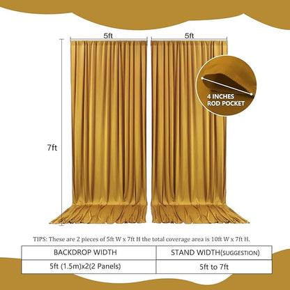2 Panels Gold Backdrop Curtain, 10 x 7 Feet Background Curtains for Parties, Weddings, Baby Showers, Bachelorette Halloween, Christmas Birthday Party Photoshoot Backdrop Curtains Decorations