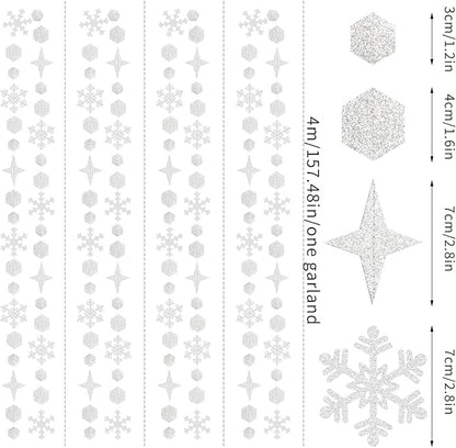Snowflake-Snow White-Silver Christmas Party-Decorations Streamers - 52Ft White Winter Wonderland Frozen Hanging Paper Garland Banner,Birthday Wedding Baby Shower New Year Supplies Decor Hugtmr