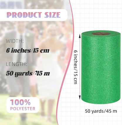Glitter Tulle Rolls 6" by 50 Yards - Sparkle Fabric Ribbon With Sequins for DIY Tutu Skirt, Wedding, Birthday Party Decoration (Green)