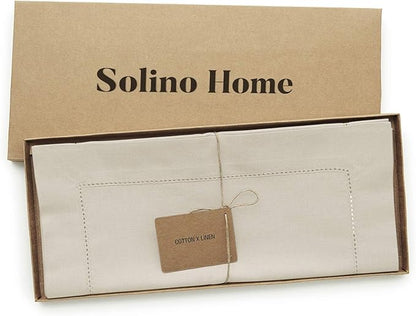 Solino Home Linen Hemstitch Table Runner 48 Inches - Cotton Linen Short Table Runner 14 x 48 Inch Ideal for Dresser and Coffee Tables - Fall, Autumn, Halloween, Thanksgiving, Christmas