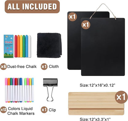 SELEAD Chalk Board Sign Board - 2 Pack 12x16 Inch Decorative Chalkboard with Wooden Stand + Hanging Rope, Table & Wall Decor, Double-Sided Message Menu Food Board for Business, Wedding