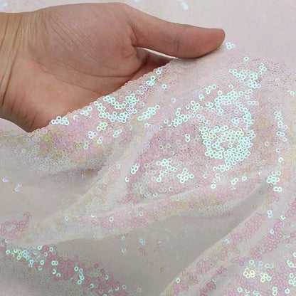 QueenDream Tablecloth 90x156 Rectangle Sequin Tablecloth White Iridescent Wedding Table Linens Glitter Birthday Bridal Party Indoor Outdoor Decorations