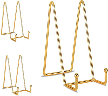 Decolore 8 inch 3 Pack Gold Plate Stands Table Top Easels Plate Holder Display Stands for Picture, Decorative Plate, Book, Photo Easel, Artistic Work