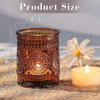 DARJEN Amber Votive Candle Holders Set of 36- Glass Candle Holders Bulk for Flameless LED Tea Waxes, Vintage Candle Holder for Wedding & Home Table Decor, Vintage Parties
