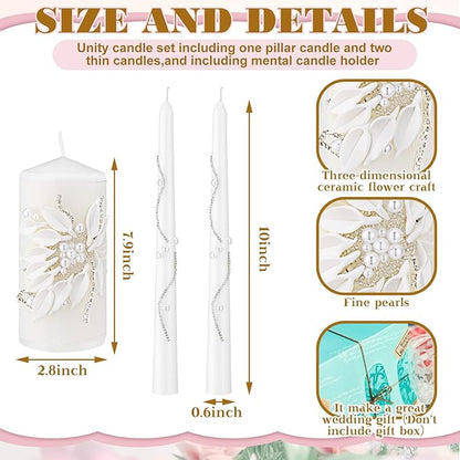 Irenare Unity Candles with Holder for Wedding Ceremony Wedding Decortions Accessories Glass Candle Holder Pillar Candle for Formal Events Church(Silver)