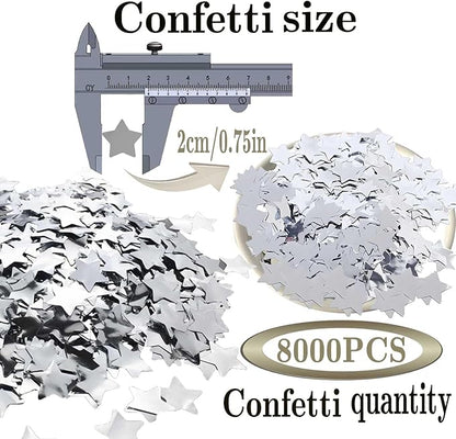 Silver Star Foil Confetti Beautiful Metallic Table Confetti Glitter for Fill Balloons, Wedding,Birthday,Party,Festival Decoration(8000PCS)