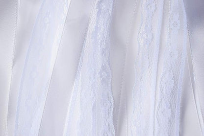 Kingsnow 50 Pack White Lace Ribbon Wands Wedding Streamers with Silver Bells, Silk Fairy Stick Wish Wands for Wedding Send off Party Activities Holiday Celebration