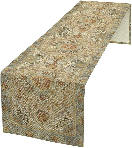 Vintage Boho Floral Table Runner, Rustic Old Farmhouse Yellow Retro Flower Pattern for Home Kitchen Table Decor Dining Coffee Room Party Decor 13x108in