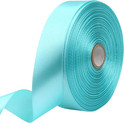 Lake Blue Solid Satin Ribbon 1 Inch 50 Yards Solid Polyester Fabric Ribbon for Gift Wrapping Wedding Christmas Baby Shower Birthday Party Decoration Handmade Immortal Flower Craft