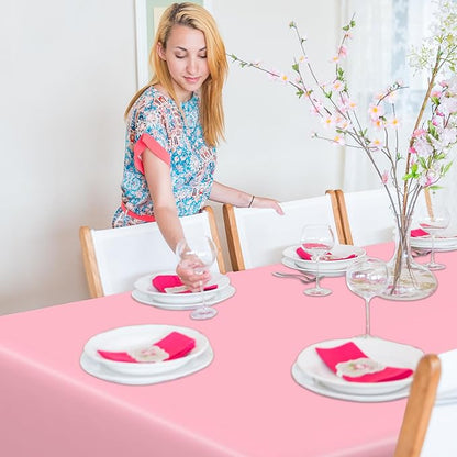 4 PCS Plastic Table Cloth Disposable, 54 x 108 Inches Pink Tablecloth, Plastic Table Cover Rectangle Tablecloth for Baby Shower Decorations and Wedding Party, Tablecloths of Leakproof Home Essentials