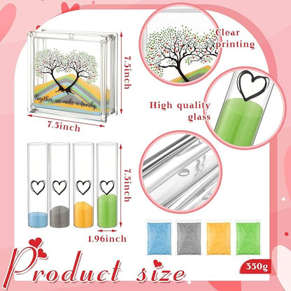Wedding Unity Sand Set Include Vases Square Glass Jar Container 12 oz Sand for Blended Family Engagement Anniversary Bridal Party Outdoor Beach Decor(Classic Colors,Tree)
