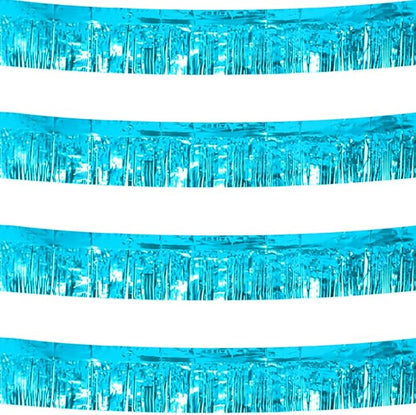 4 Pack Total 40 Feet Foil Fringe Garland Light Blue Metallic Wall Hanging Drapes Tassel Skirting Teal Tinsel Streamers for Parade Float Trailer Mardi Gras Party Birthday Wedding (Turquoise)