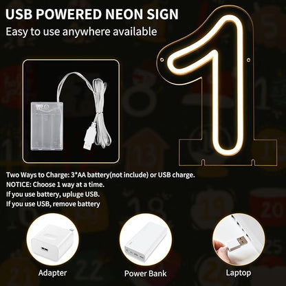Number 1 LED Neon Sign Backdrop Birthday Party Decoration, 11.3" Height Warm White Marquee Number Light Up Sign for Wedding Anniversary Window Wall Table, Indoor Battery Operated or USB