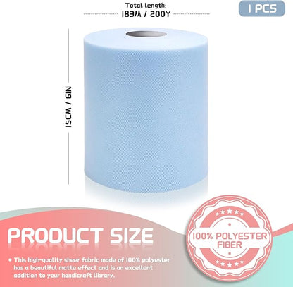6" x 200 Yards Light Blue Tulle Fabric Rolls, Blue Spool Tulle Ribbon for DIY Tutu Skirt Wedding Decoration Baby Shower Birthday Party Backdrop Gift Wrapping Bow Craft Supplies