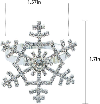 Halatool Set of 6 Christmas Rhinestone Snowflake Napkin Rings for Xmas Dining Table- Napkin Ring Holder for Christmas, Thanksgiving, Holiday Party Table Decoration