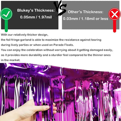 Thick 10 Feet by 15 Inch Purple Foil Fringe Garland - Pack of 3 | Shiny Metallic Tinsel Banner for Parade Floats, Bridal Shower, Wedding, Birthday, Christmas | Wall Hanging Drapes (3)