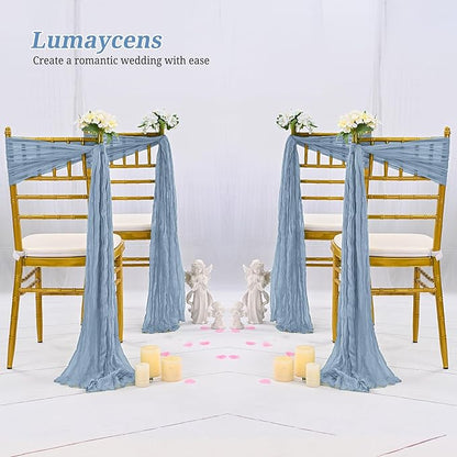50 PCS Cheesecloth Chair Sashes Bows Wedding Aisle Decorations Chair Ribbon Ties Back Sash for Wedding Party Events Banquet Chair Cover Decoration (Dusty Blue)