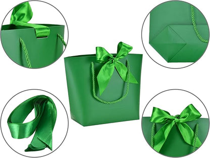 HUAPRINT Gift Bags with Handles,7.48×3.54×7.9 inches,Party Favor Bags with Bow Ribbon,12Pcs Green Paper Bags for Birthday Wedding Bridesmaid Present Celebration Holiday