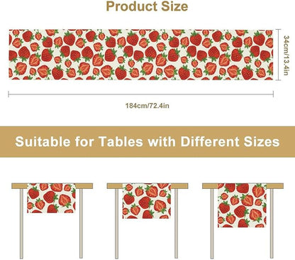 Strawberry Table Runner,Spring Summer Fruit Print Table Runner for Kitchen Dining Table Home Party Decoration 13x120 Inch