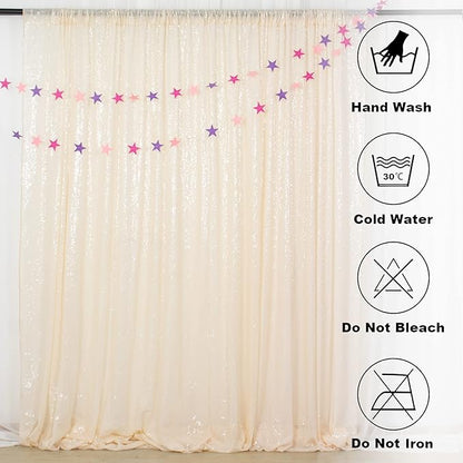 ShiDianYi Sequin Backdrop Ivory 2 Panels 4FTx10FT Backdrop for Photograph Sequin Photo Backdrop for Birthday Sparkle Wedding Backdrop Glitter Backdrop Background