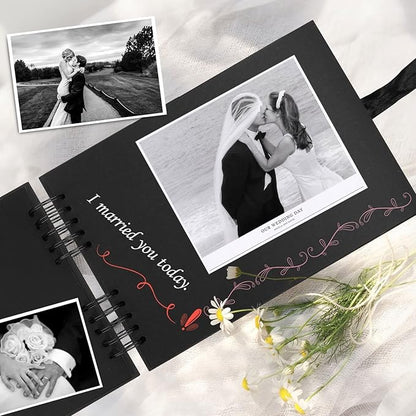 INNOCHEER Photo Album - Self Adhesive 80 Black Pages, Large Scrapbook Wedding Guest Book for DIY Anniversary Travel Memory Scrapbooking (Black 8X12)