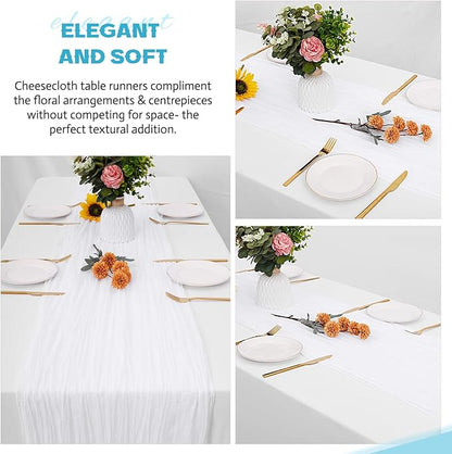 Aktor 12 Pack White Table Runner Boho Cheesecloth Table Runner Semi Sheer Gauze Fabric Runners for Wedding Birthday Baby Shower Party Boho Table Decoration（White）