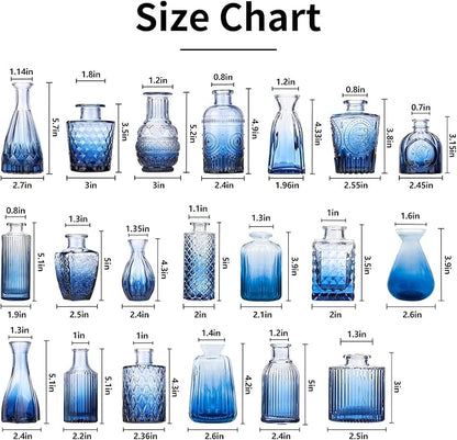 Blue Glass Bud Vase Set,20Pcs Small Glass Vase for Flowers, Blue Bud Set in Bulk,Mini Single Vintage Design for Centerpiece Rustic Wedding Decorations Home Table Flower Décor