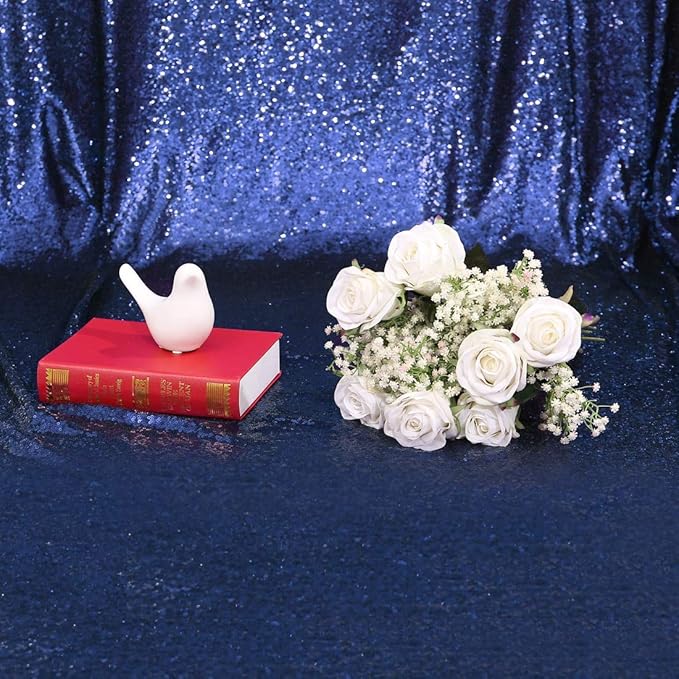 Eternal Beauty Navy Blue Sequin Backdrop, 7x7 Ft Glitter Background Curtains for Shimmer Photography Party Wedding Birthday Independence Day Back Drop Decor