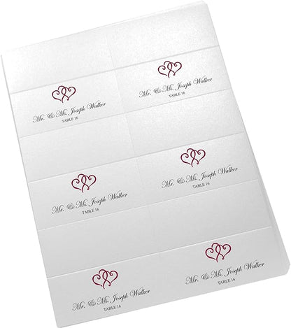 Linked Hearts Printable Place Cards, Burgundy (Choose Color), Set of 60 (10 Sheets), Laser & Inkjet Printers - Wedding, Party, Dinner, and Special Events - Made in the USA