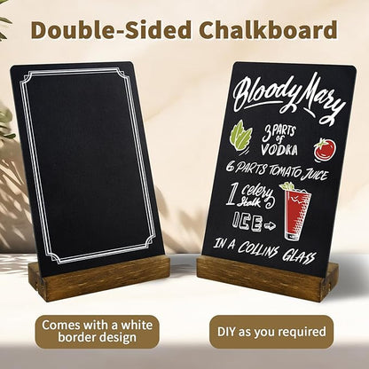 3 Pack Small Chalkboard Signs With Stand, 8x5'' Table Top Sign With Wooden Base, Double-Sided Mini Boards for Food Messages, Restaurant, Bar, Party, Store Decoration