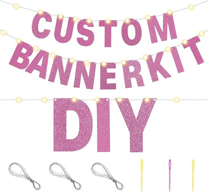 TaoBary 112 Pcs DIY Letter Kit Glitter Customizable Banner Letters Include 107 Letters and Numbers 3 Rope and 2 Needles for Birthday Halloween Christmas Wedding Valentine Party Decor(Pink)