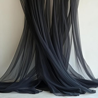 Black Tulle Backdrop Curtain with Lights String - 10x10ft Sheer Backdrop with 300 LEDs for Halloween, Wedding, Bridal Shower, Birthday Party Photo Shoot Background and Home Decorations