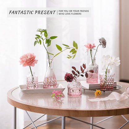 12Pcs Glass Bud Vase Set, Small Flower Vase for Centerpieces, Pink Bud Vases in Bulk, Mini Vintage Vase for Rustic Wedding Decorations