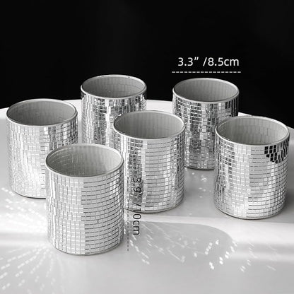 WDHODEC 6 Pcs Disco Vases Bulk Silver Mirror Disco Ball Flower Vase Glass Candle Holder for Wedding Table Centerpieces Decoration 4"
