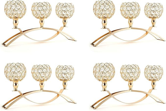 VINCIGANT 4Pcs Christmas Table Decoration Gold Bulk Decorative Tealight Candle Holder for Wedding,3-Candle Candelabras for Christmas Party Dinning Room Table Centerpiece,Gift Boxed for Thanksgiving