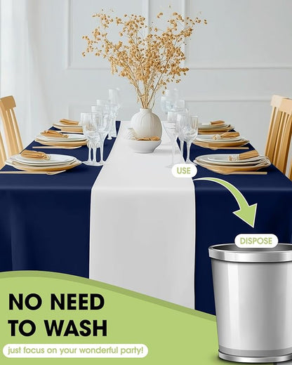 Pureegg White Plastic Table Runners - 10 Pack, 14'' x 108'', Water Resistant & Disposable Centerpiece Decorations for Table Cloth, Wedding, Birthday, Holiday, Baby Shower, Party, Home Decor