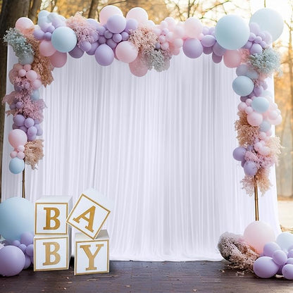 20ft×10ft Wrinkle Free White Backdrop Curtains for Parties, Thick Polyester Drapes for Backdrop, 2 Panels 5×10ft Cloth Photo Backdrop Curtain for Wedding Party Baby Shower Photography Background