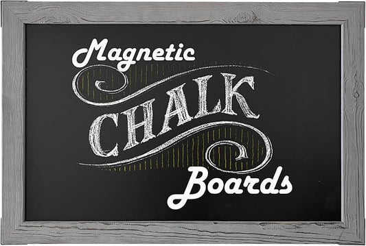 Loddie Doddie Chalk Board for Wall - 20 x 30 in Gray Rustic Frame - Magnet Board - Easy Erase Surface for Use as Chalkboard Calendar