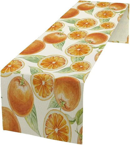 Spring Summer Orange Table Runner Watercolor Sweet Fruit Botanical Print Dinner Runner for Farmhouse Party Holiday Home Kitchen Dining Table Decor 13x108