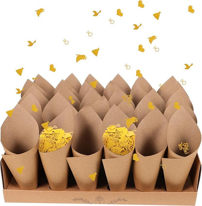 CIMAXIC 30-hole Kraft Paper Cones Box Set Wedding Party Favor Box Confetti Cone Holders for Decorative Party Favors