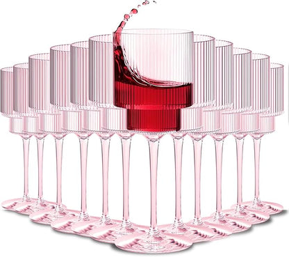 Plastic Goblets Wine Glasses - 12Oz Acrylic Wine Glasses Origami Unbreakable Clear Plastic Cocktail Glasses Recyclable Shatterproof Reusable Wine Cups for Parties & Weddings (Pink 1)