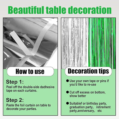 3 Pack 29 x108 Inch Silver Green Foil Fringe Table Skirts Metallic Banner for Tinsel Streamer Garland Backdrop for Parade Floats Wedding Thanksgiving Birthday Christmas New Year Party Decoration