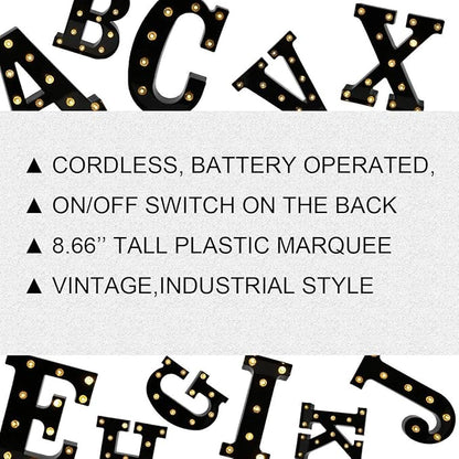 Light Up Black Alphabet Marquee Letters Sign LED Marquee Number Lights Sign for Night Light Home Bar Christmas Lamp Wedding Party Birthday Decoration J