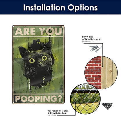Funny Black Cat "Are You Pooping?" Tin Sign - Humorous Bathroom Wall Décor, 8x12 Inches, Vintage Metal Sign for Indoor & Outdoor Use, Cat Wall Art