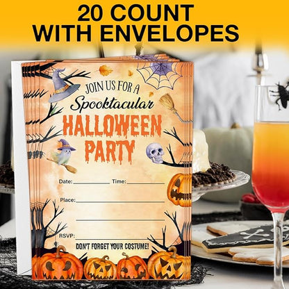 Halloween Party Invitations, Spooky Pumpkins Halloween Party Fill in Invites Cards With Envelopes (20 Count), Double Sided Design