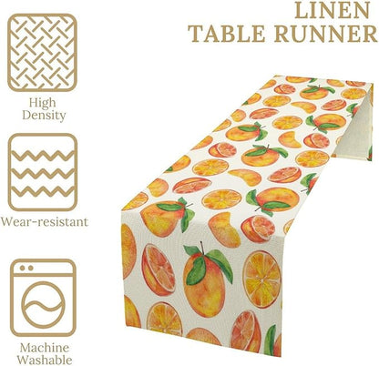 Watercolor Fruit Botanical Print Table Runner Spring Summer Orange Lemon Dinner Runner for Farmhouse Party Holiday Home Kitchen Dining Table Decor 13x70