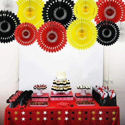Red Yellow Black Hanging Tissue Honeycomb Round Paper Fans Decoration Kit for Baby Kid Shower Mouse Theme 1st Birthday Wedding Bachelorette Backdrops Anniversary Paper Party Supplies（11 Packs）