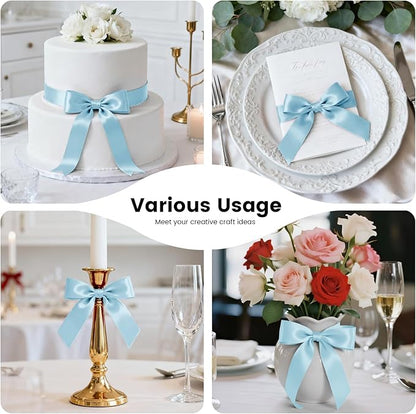 1-1/2 Inch 100 Yards Satin Ribbon Light Blue, Solid Color Fabric Ribbon for Gift Wrapping, Wedding, Polyester Gift Ribbon for Birthday Party Decoration, Craft, Hair, Floral, Sewing